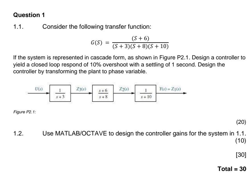 Solved Question 1 1.1. Consider the following transfer | Chegg.com