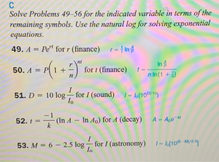 Solved Solve Problems 49 56 for the indicated variable in