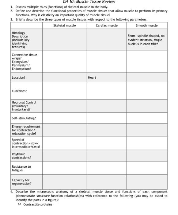 Solved CH 10: Muscle Tissue Review 1. Discuss multiple roles | Chegg.com