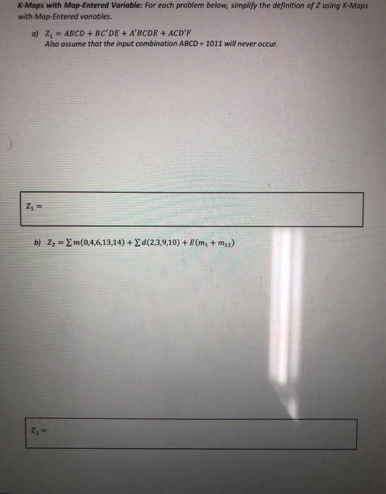 K-Maps with Map-Entered Variable: For each problem | Chegg.com