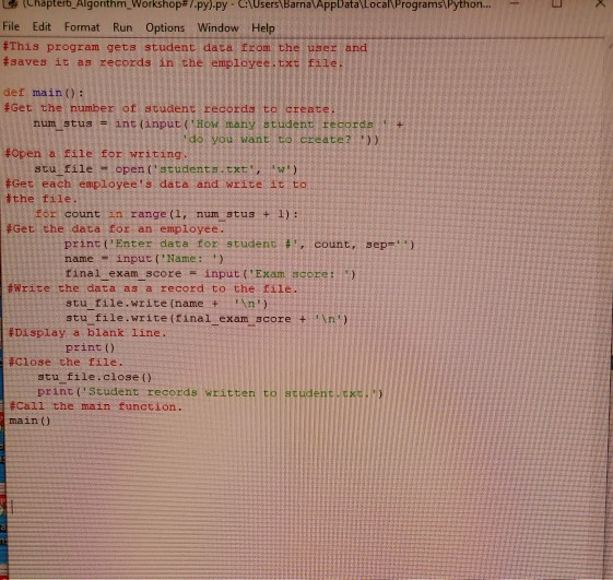 Solved - Chapter_Algonthm Workshop#/.py).py - C:\Users Barna | Chegg.com