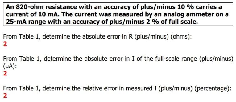 Solved An 820-ohm resistance with an accuracy of plus/minus | Chegg.com