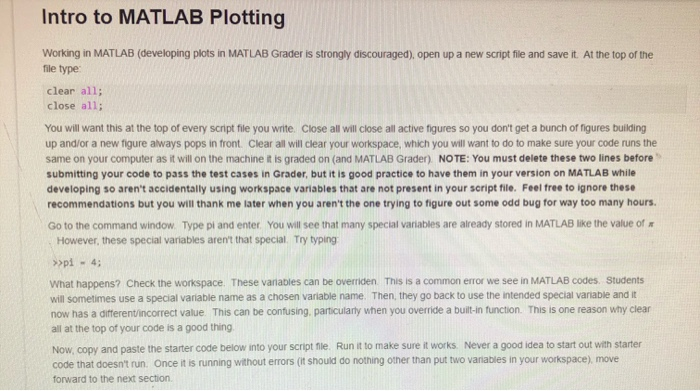 Intro to MATLAB Plotting Working in MATLAB | Chegg.com
