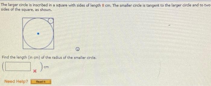 Solved The larger circle is inscribed in a square with sides | Chegg.com