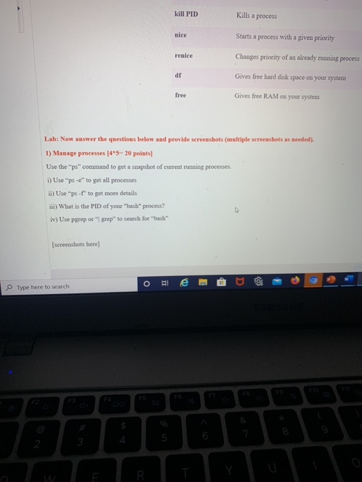 Solved kill PID Kills a process nice Starts a process with a | Chegg.com