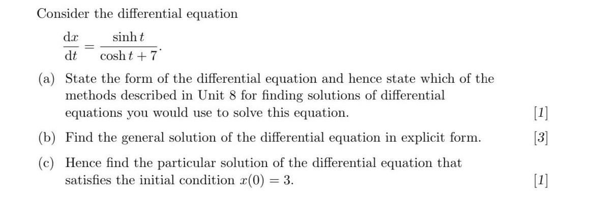 Solved Consider the differential equation dx sinht dt cosht | Chegg.com