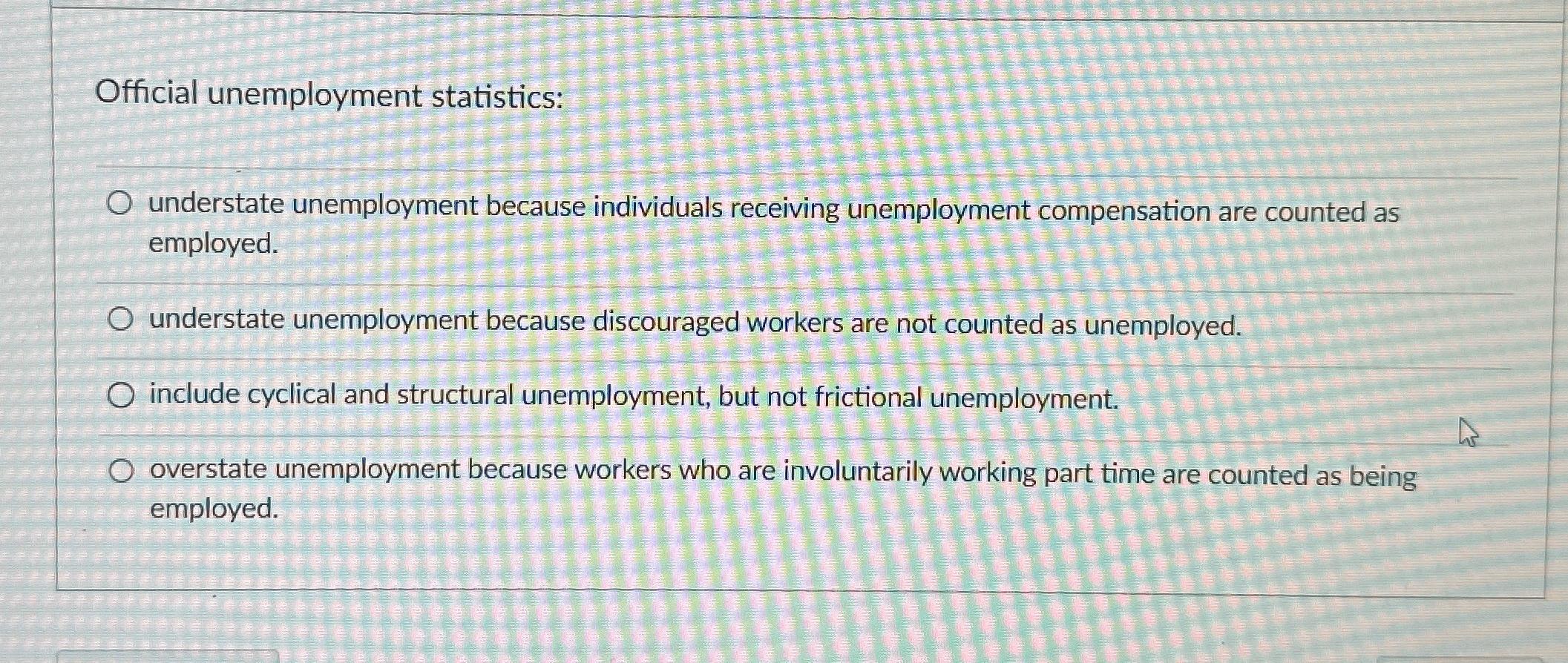 Solved Official unemployment statistics:understate | Chegg.com