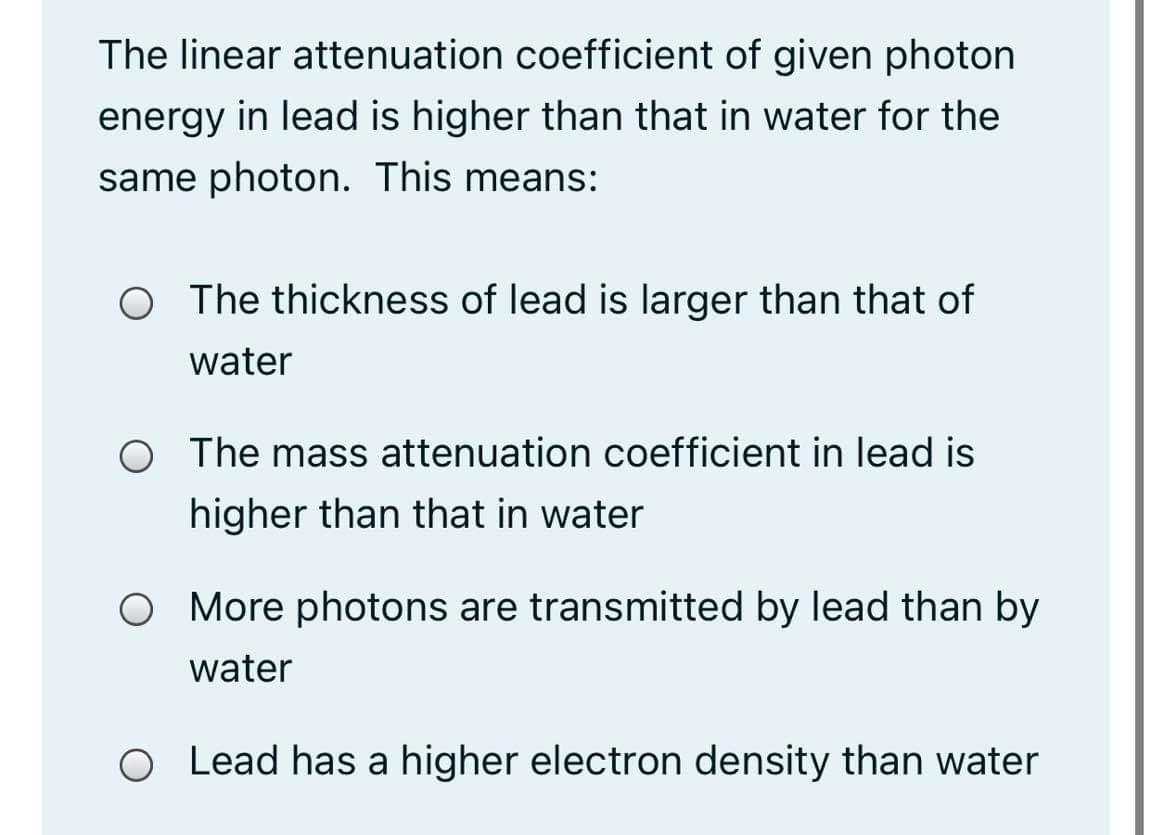 Solved The linear attenuation coefficient of given photon | Chegg.com