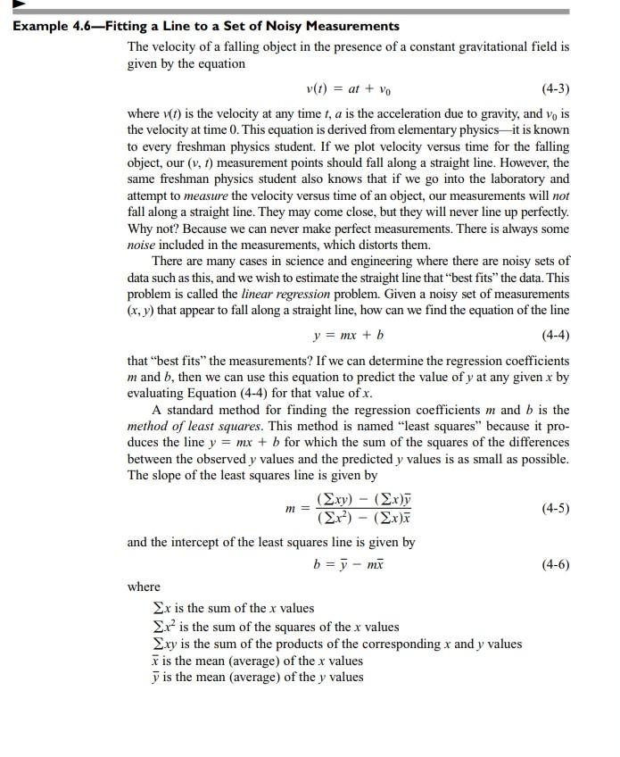 Solved Example 4.6—Fitting a Line to a Set of Noisy | Chegg.com