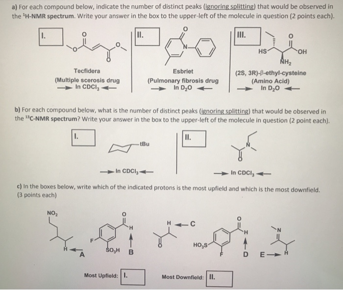 Solved a) For each compound below, indicate the number of | Chegg.com