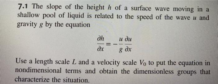 Solved 7.1 The slope of the height h of a surface wave | Chegg.com