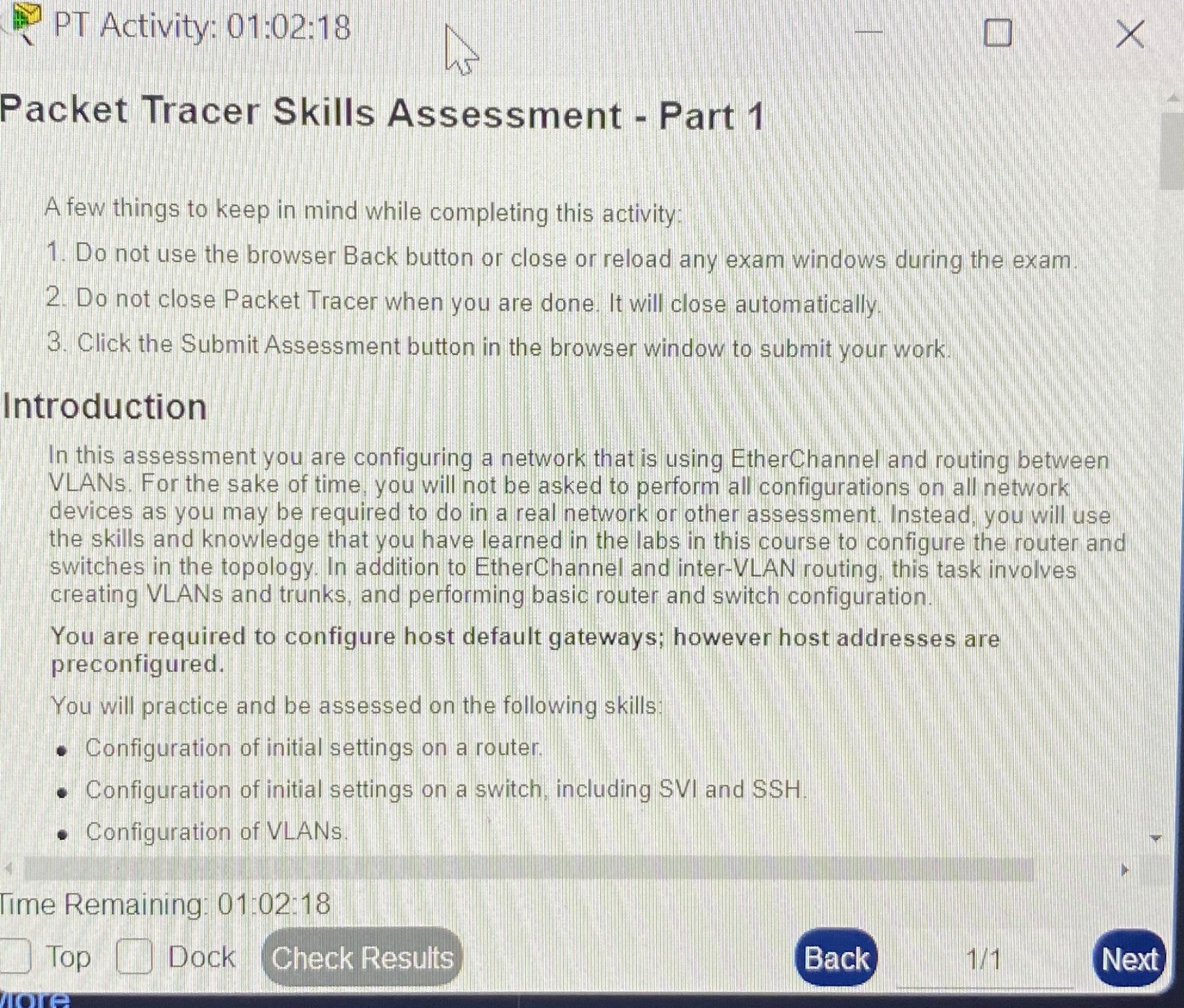 Solved PT Activity: 01:02:18Packet Tracer Skills Assessment | Chegg.com