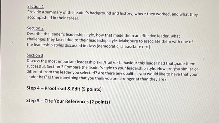 Step 1 - Select a Leader (4 points) Select the leader | Chegg.com