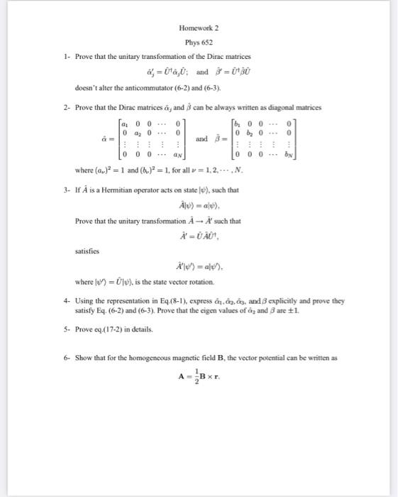 Solved Homework 2 Phys 652 1 Prove That The Unitary Tran Chegg Com