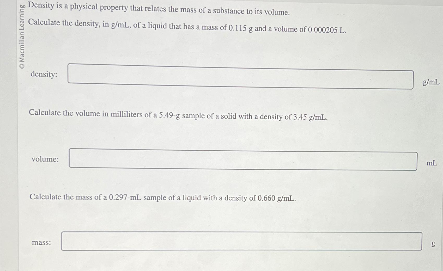 Solved ?n ﻿Density is a physical property that relates the | Chegg.com