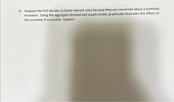 Solved 4) Suppose The FED Decides To Lower Interest Rates | Chegg.com