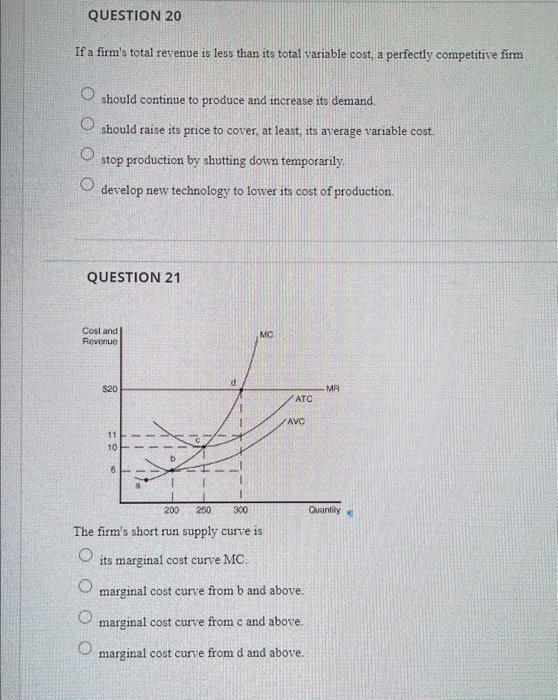 Solved QUESTION 20 If a firm's total revenue is less than | Chegg.com