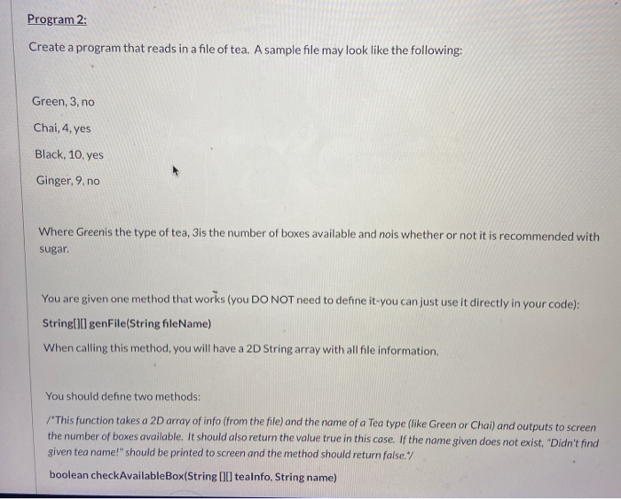 Solved Program 2: Create a program that reads in a file of | Chegg.com