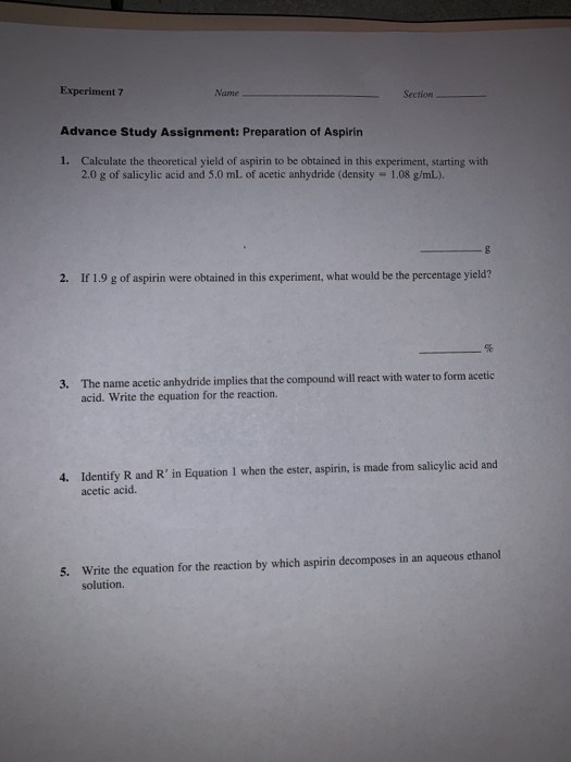 Solved Experiment 7 Name Section Advance Study Assignment Chegg Com