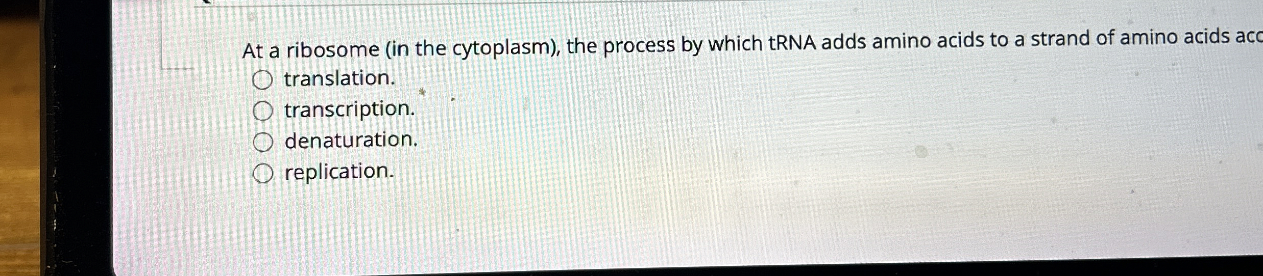 Solved At a ribosome (in the cytoplasm), ﻿the process by | Chegg.com