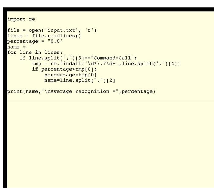 Solved Import Re File = Open('input.txt', 'r') Lines = | Chegg.com