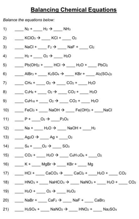 Solved Balancing Chemical Equations Balance the equations | Chegg.com