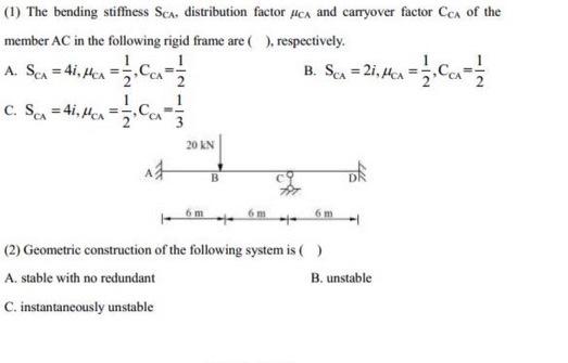 Solved (1) The bending stiffness ScA. distribution factor | Chegg.com