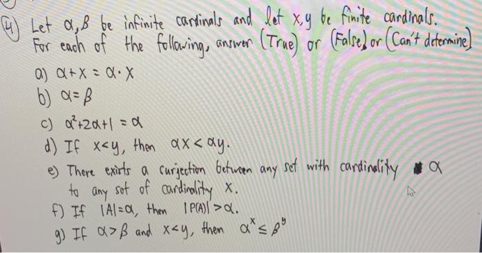 4 Let A Ss Be Infinite Cardinals And Let X Y Be Chegg Com