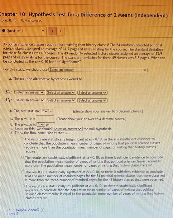 Solved Chapter 10: Hypothesis Test for a Difference of 2 | Chegg.com