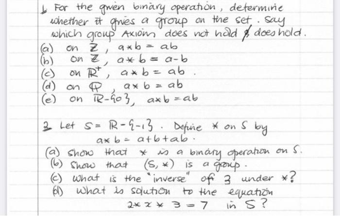 Solved B. For The Given Binary Operation, Determine Whether | Chegg.com