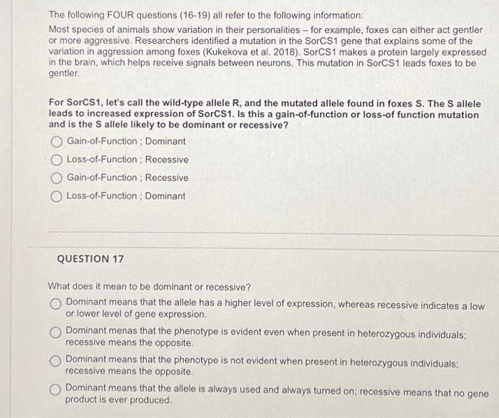 The following FOUR questions (16-19) all refer to the | Chegg.com
