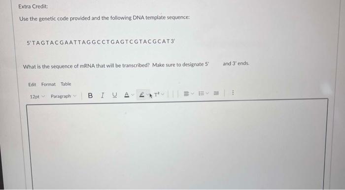 Solved Extra Credit Use the genetic code provided and the | Chegg.com