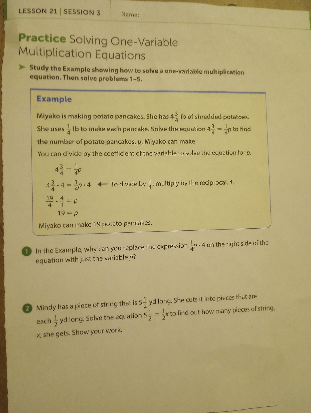 Solved LESSON 21 | SESSION 3Name:Practice Solving | Chegg.com