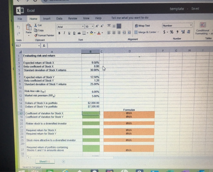 Solved Excel Online Structured Activity: Evaluating risk and | Chegg.com