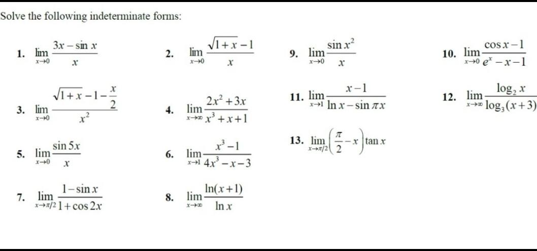 Solved Solve The Following Indeterminate Forms 3x Sin X Chegg Com