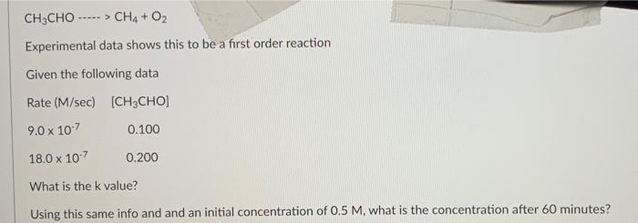 Solved CH3CHO ---> CH4 + O2 Experimental data shows this to | Chegg.com