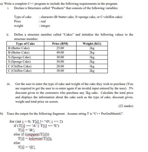 Solved Write a complete C++ program to include the following | Chegg.com