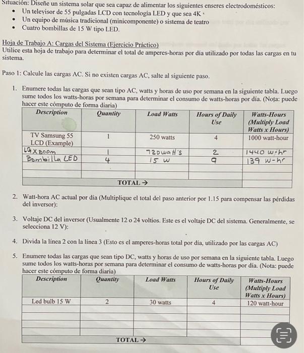 Situación: Diseñe un sistema solar que sea capaz de alimentar los siguientes enseres electrodomésticos: Un televisor de 55 pu