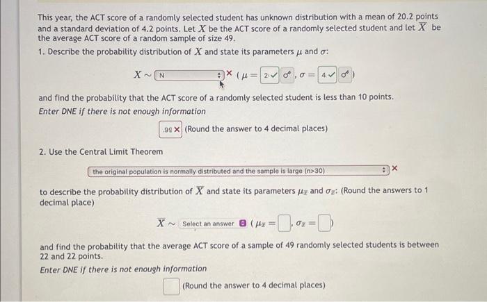 Solved This year, the ACT score of a randomly selected | Chegg.com