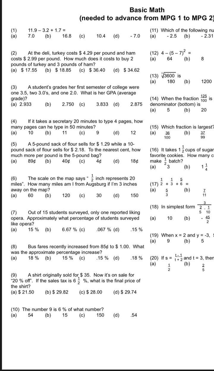 Solved Basic Math (needed to advance from MPG 1 to MPG 2) | Chegg.com