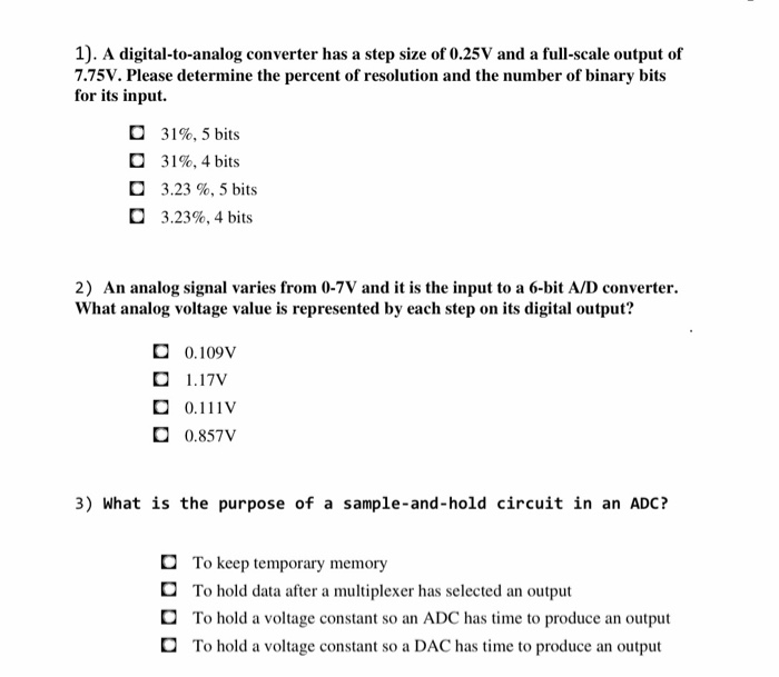 Solved 1 A Digital To Analog Converter Has A Step Size Chegg Com