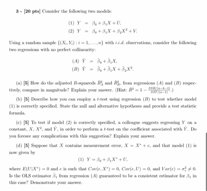 3 Pts Consider The Following Two Models 1 Chegg Com