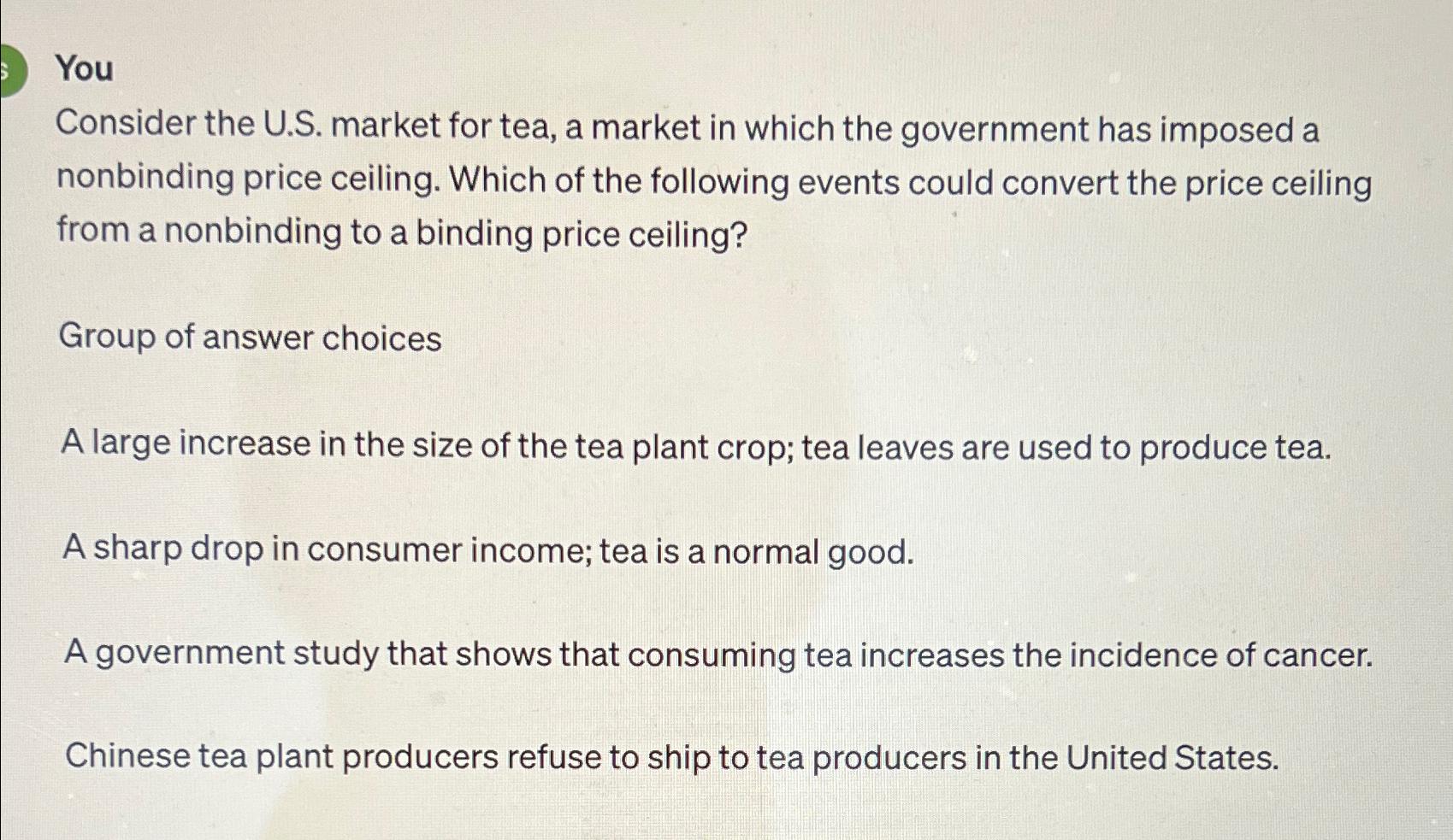 Solved YouConsider The U S Market For Tea A Market In Chegg Com   Image