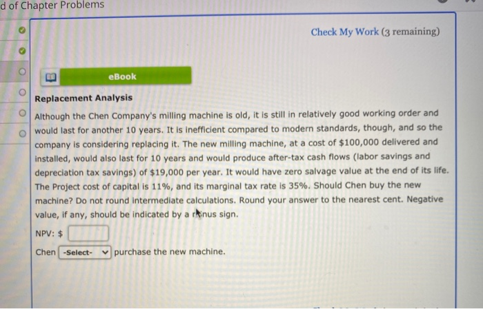 Solved d of Chapter Problems Check My Work (3 remaining) | Chegg.com