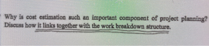 Solved Why Is Cost Estimation Such An Important Component Of Chegg