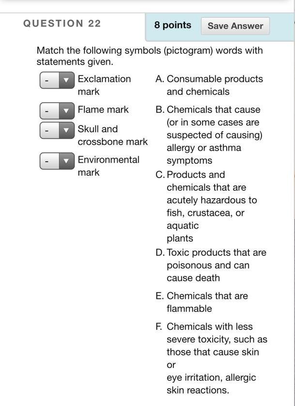 Solved QUESTION 22 8 points Save Answer - - Match the | Chegg.com