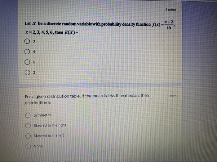 Solved 2 points Let X be a discrete random variable with | Chegg.com