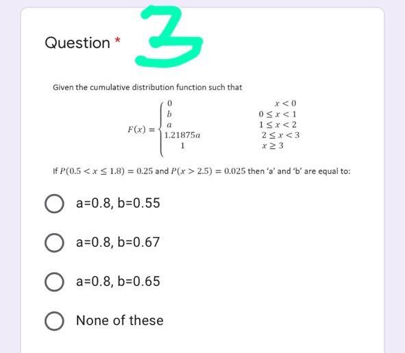 Solved Question * 3 3 Given the cumulative distribution | Chegg.com