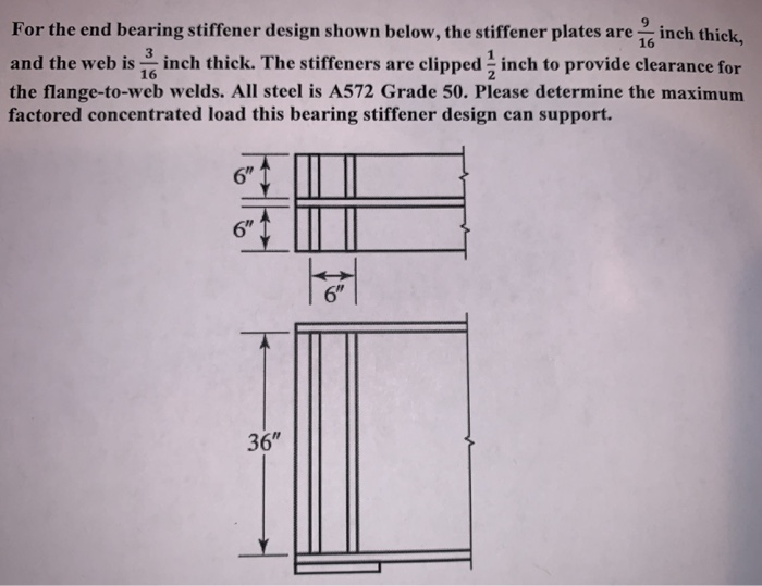 Solved For the end bearing stiffener design shown below, the