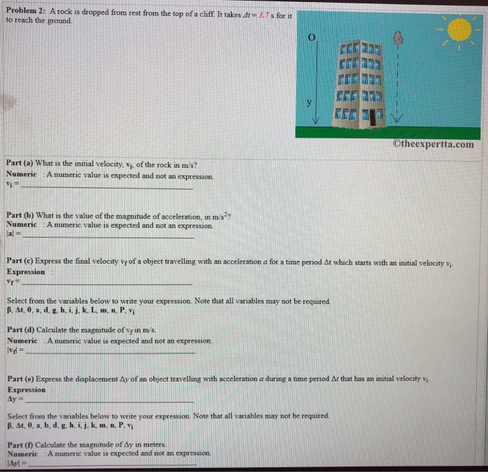 Solved Problem 2: A rock is dropped from rest from the top | Chegg.com